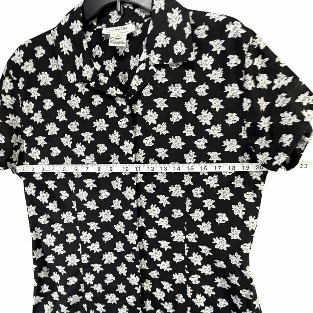 Vintage Christian Dior Separates Blouse Women 10 Black White Floral Modest Retro - Picture 6 of 12
